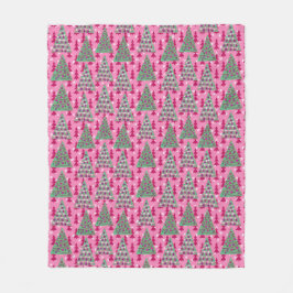 Manta Polar Árboles de Navidad en rosa caliente