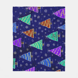 Manta Polar Árboles navideños acuarelas: Patrón forestal.