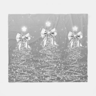 Manta Polar Árboles Navideños Brillantes Plateados con Lazo Fa