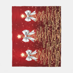 Manta Polar Árboles Navideños Brillantes Rojo Dorado Plata con