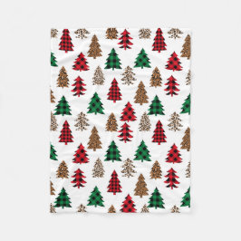 Manta Polar Árboles navideños cubiertos de búfalo leopardo roj