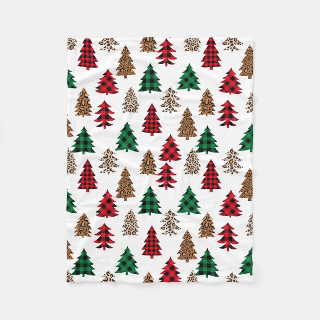 Manta Polar Árboles navideños cubiertos de búfalo leopardo roj (Anverso)