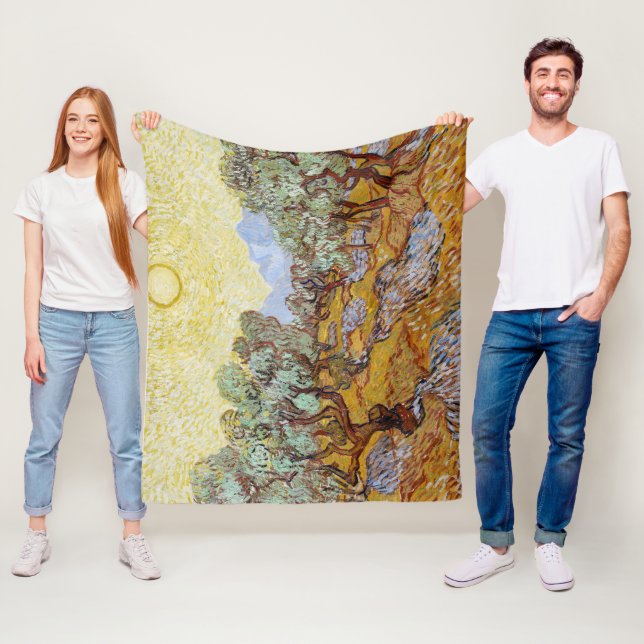 Manta Polar Árboles olivos con cielo y sol amarillos (In situ)