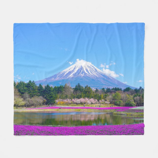 Manta Polar Árboles y flores del Monte Fuji (Frente (Horizontal))