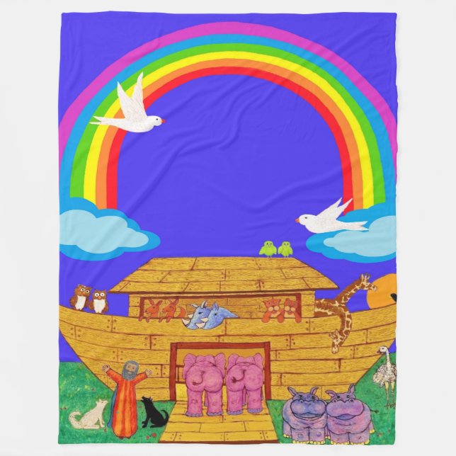 Manta Polar Arca de Noé, guardería/manta arcoiris infantil (Anverso)