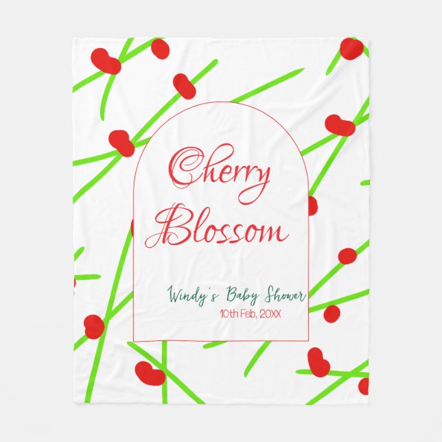 Manta Polar Arch shape cherry blossom red green baby shower na (Anverso)