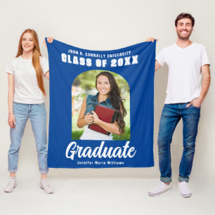 Manta Polar Arco de Fotos de Graduado Azul Blanco Moderno Grad
