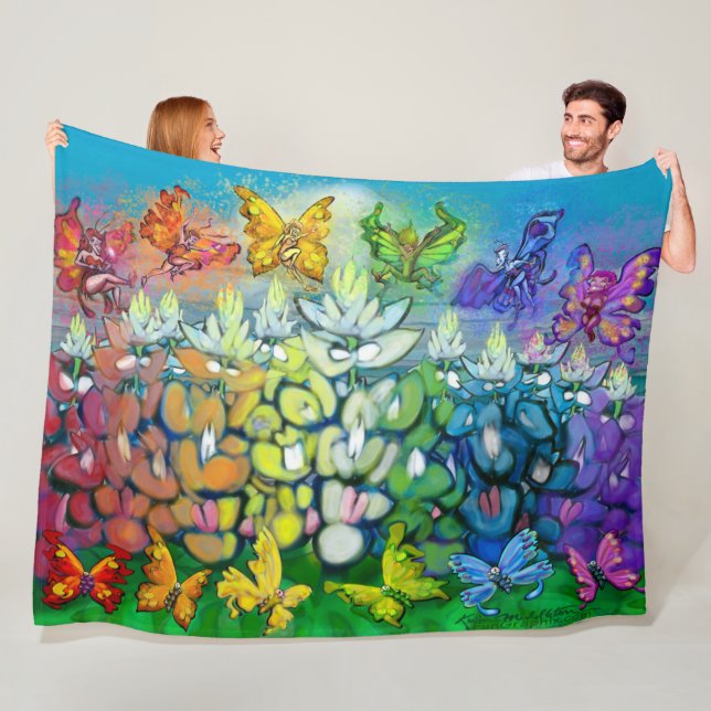 Manta Polar Arcoiris Bluebonnets Mapa Fleece Blanket (In situ)