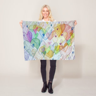Manta Polar Arcoiris Corazones Art Personalizado Fleece Throw