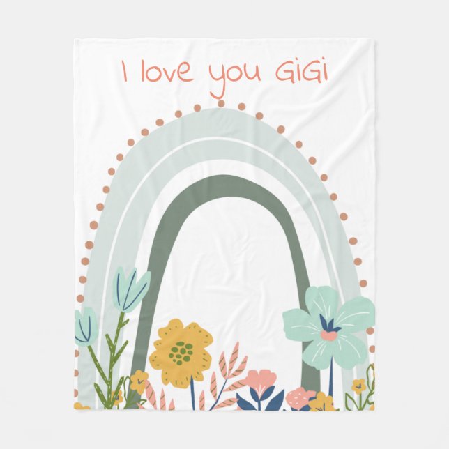 Manta Polar Arcoiris te amo GiGi Blue con flores (Anverso)