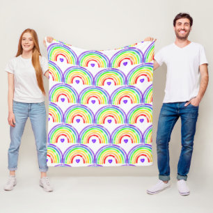 Manta Polar Arcoiris y corazones acuarelas