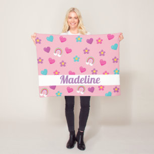 Manta Polar Arcoiris y corazones florales personalizados