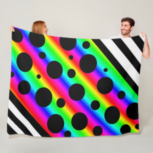 Manta Polar Arcoiris y puntos de polka negro y franjas