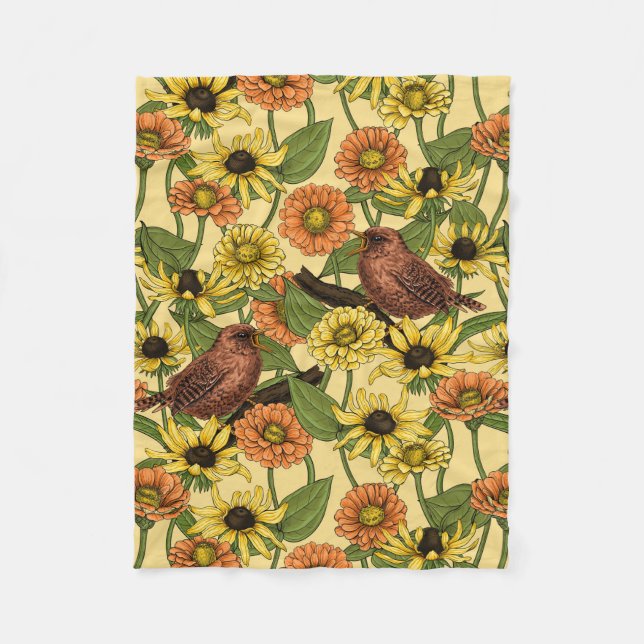 Manta Polar Arenas y flores de amarillo pálido (Anverso)