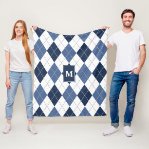 Manta Polar argyle blanco azul monogramado
