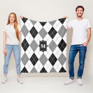 Manta Polar argyle blanco negro monogramado