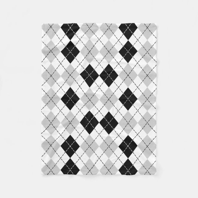 Manta Polar Argyle blanco y gris negro (Anverso)