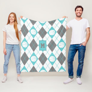 Manta Polar argyle de baloncesto blanco turquesa