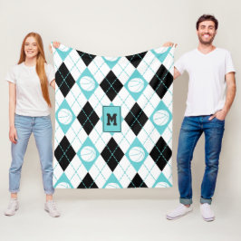 Manta Polar argyle de baloncesto blanco turquesa