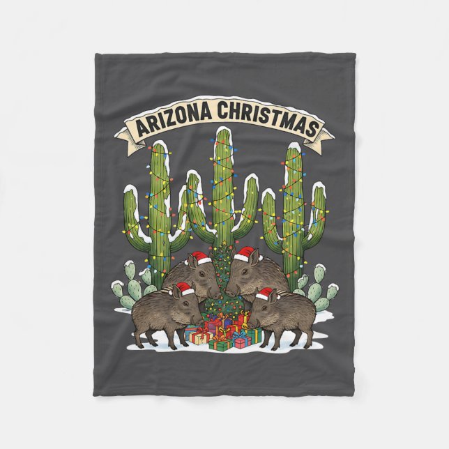 Manta Polar Arizona Christmas Javelina Family Desert Saguaros  (Anverso)