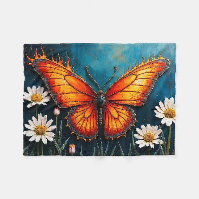 Manta Polar Arma de alas de monarca brillante con fuego brilla (Frente (Horizontal))