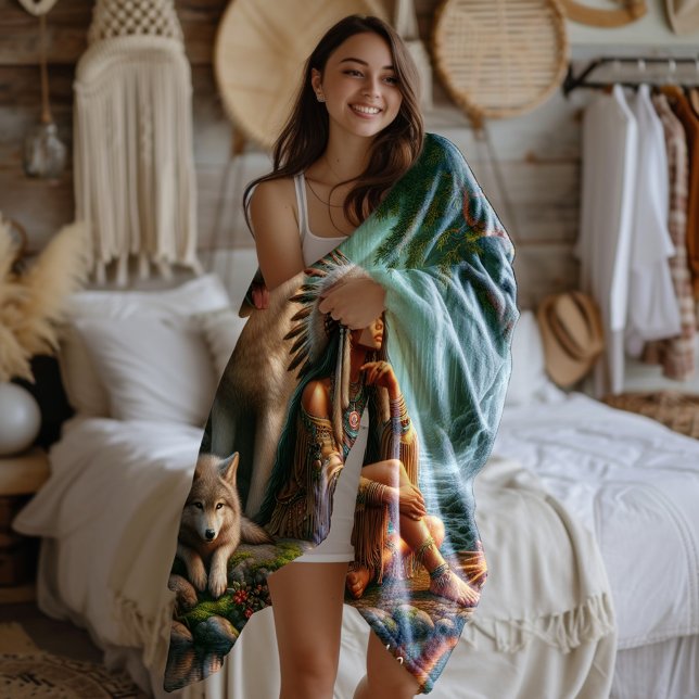 Manta Polar Armonía entre indios nativos y lobos en la natural (Subido por el creador)