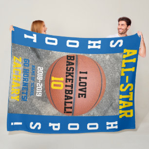 Manta Polar Aros de Baloncesto Azul Medio Nombre del Equipo Ju