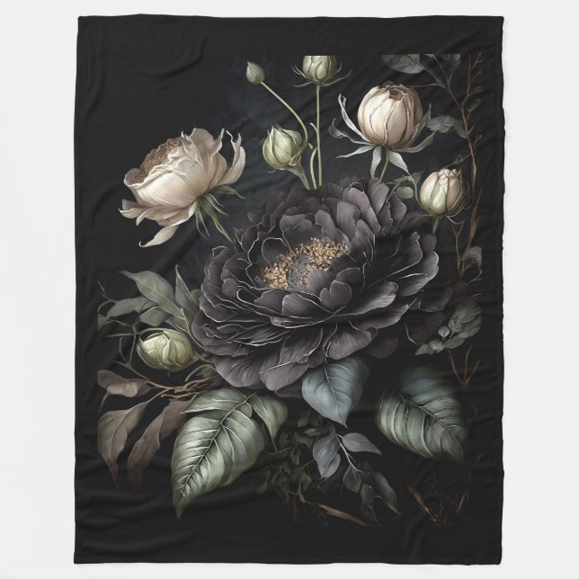Manta Polar Arreglo de Rosa gótico Flor negra (Anverso)