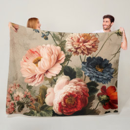 Manta Polar Arreglo Floral Vintage Vibrante