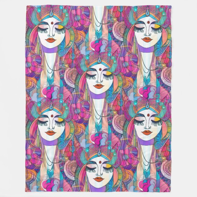 Manta Polar ART de rostros colorido - patrón ininterrumpido 2 (Anverso)