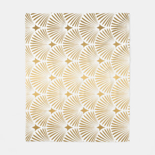Manta Polar Art Deco: Elegancia Oro-Blanco.
