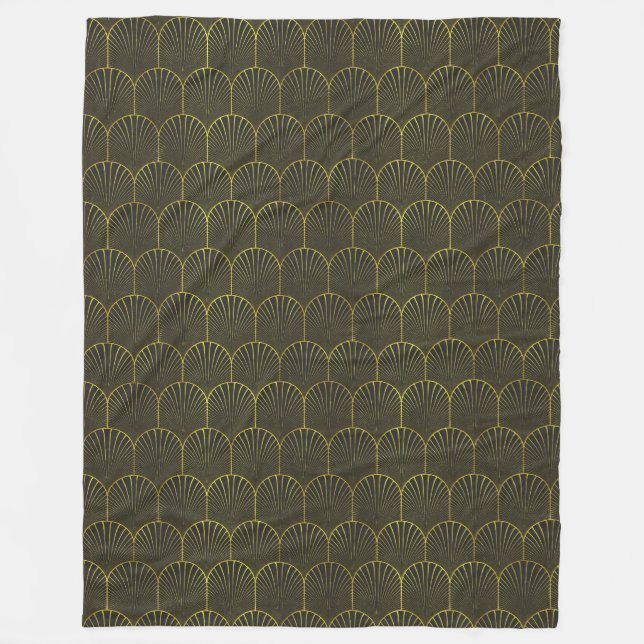 Manta Polar Art Deco En Oro Y Negro (Anverso)
