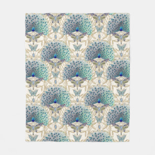 Manta Polar Art Decó Nouveau Peacock mariposa marfil y oro