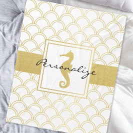 Manta Polar Art Deco Ocean Wave Gold Seahorse Beach House