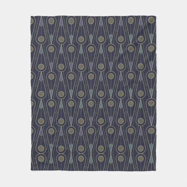 Manta Polar Art Deco pattern with geometric shapes in gold (Anverso)