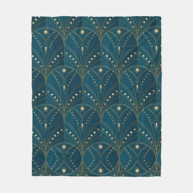 Manta Polar Art Deco pattern with gold geometric shapes (Anverso)