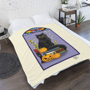 Manta Polar Art Nouveau Gato Negro Calabaza Púrpura Otoño Amar