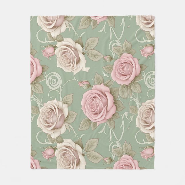 Manta Polar Art Nouveau Inspired Roses In Shades Of Dusty Pink (Anverso)