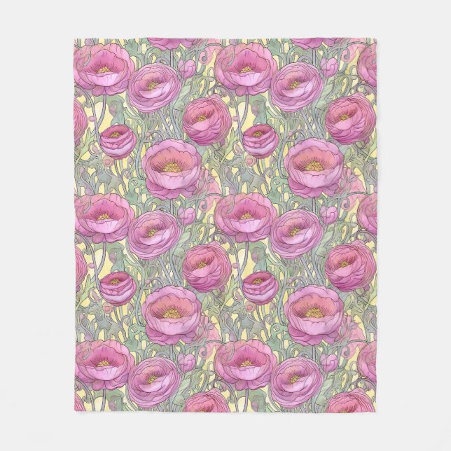 Manta Polar Art Nouveau rosa ranunculus (Anverso)