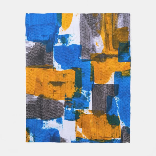 Manta Polar Arte abstracto azul, naranja y gris (Anverso)