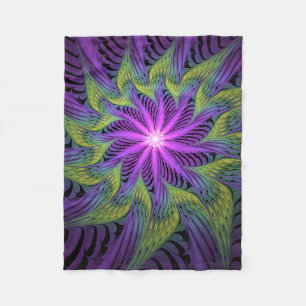 Manta Polar Arte abstracto fractal moderno de flor verde púrpu