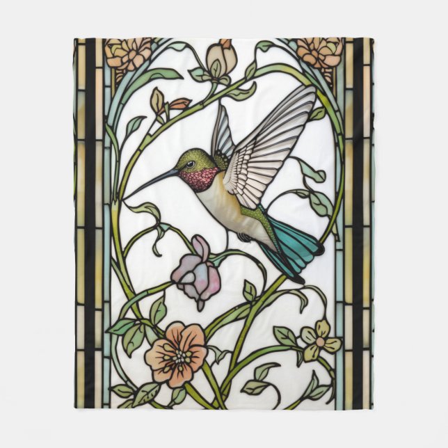 Manta Polar Arte botánico boho chic de colibrí elegante (Anverso)