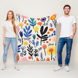 Manta Polar Arte Botánico Floral Nórdico Folk Escandinavo