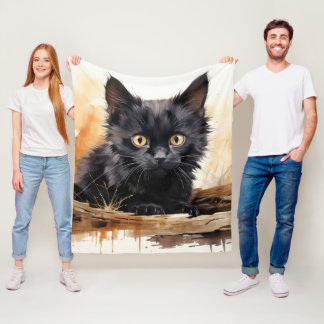 Manta Polar Arte cutáneo de color negro de gato