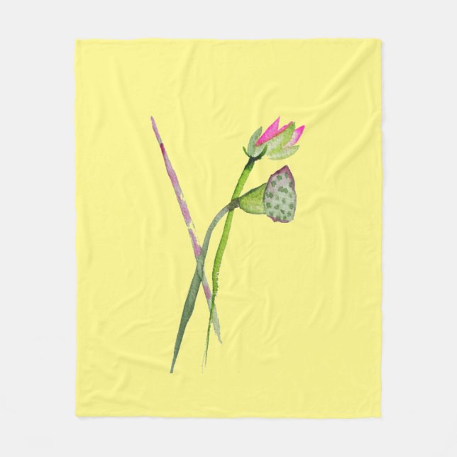 Manta Polar Arte de acuarela con flores de Lotus Zen rosa (Anverso)