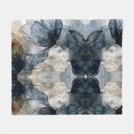 Manta Polar Arte de Acuarela Floral Azul Elegante