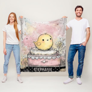 Manta Polar Arte de Acuarela Floral de Pollito Caprichoso