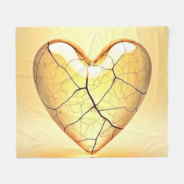 Manta Polar Arte de Corazón Roto Dorado (Frente (Horizontal))