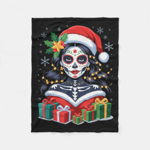 Manta Polar Arte de cráneo de azúcar de Navidad Mujer Sombrero