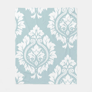 Manta Polar Arte de Damasco Decorativo I Blanco sobre Azul de